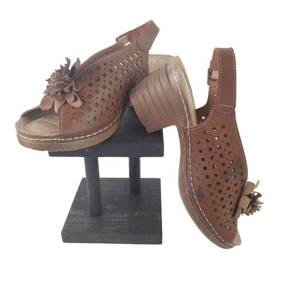 Patrizia by Spring Step, Ollevo Brown, Open Toe Sling Back Heeled Sandal, Sz 10 - Picture 1 of 8